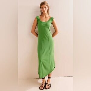 NEW FREE PEOPLE BEACH ASH MIDI DRESS MINT GREEN SHORT SLEEVE RIB KNIT STRETCHY